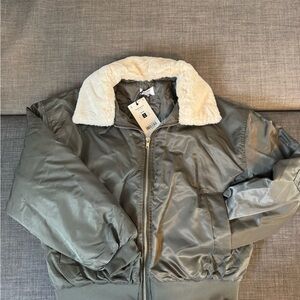 Ardene Gray Bomber Jacket with Cream Collar